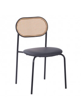 Καρέκλα James pakoworld pe rattan μπεζ-pu μαύρο-μέταλλο φυσικό 058-000055