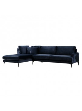 Γωνιακός καναπές Fortune pakoworld δεξιά γωνία βελούδο μπλέ-μαύρο 283x180x88εκ 071-001131