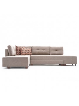 Γωνιακός καναπές κρεβάτι PWF-0517 pakoworld δεξιά γωνία ύφασμα κρεμ-καρυδί 282x206x85εκ 071-001159