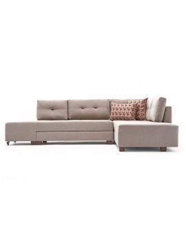Γωνιακός καναπές κρεβάτι PWF-0517 pakoworld αριστερή γωνία ύφασμα κρεμ-καρυδί 282x206x85εκ 071-001225