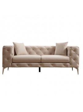 Καναπές 2θέσιος PWF-0579 pakoworld τύπου Chesterfield ύφασμα εκρού 197x90x73εκ 071-001325