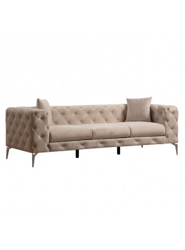 Καναπές 3θέσιος PWF-0579 pakoworld τύπου Chesterfield ύφασμα εκρού 237x90x73εκ 071-001351