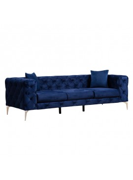 Καναπές 3θέσιος PWF-0579 pakoworld τύπου Chesterfield ύφασμα μπλε 237x90x73εκ 071-001353