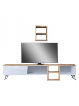 Σύνθετο σαλονιού PWF-0608 pakoworld καρυδί-λευκό 140x26x34.5εκ 071-001428