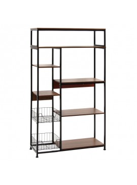 Ραφιέρα επιδαπέδια Leena pakoworld μέταλλο dark oak-μαύρο 80x30x142εκ 072-000060
