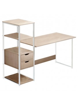 Γραφείο Zayn ΙΙ pakoworld με ραφιέρα-MDF φυσικό-λευκό 107x40x110εκ 072-000069