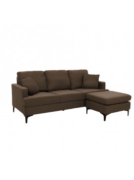 Γωνιακός καναπές με σκαμπό Slim pakoworld υφασμάτινος χρώμα καφέ με μαξιλάρια 185x140x70εκ 074-000021