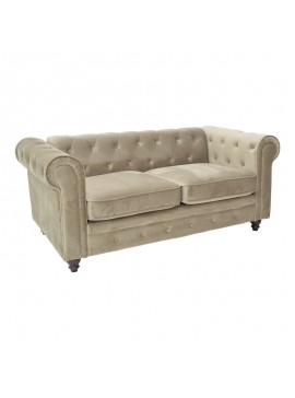 Kαναπές διθέσιος τ. Chesterfield pakoworld βελούδο σε μπεζ απόχρωση 160x84x67εκ