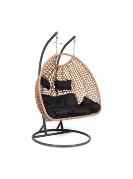 Διπλή κρεμαστή κούνια-φωλιά ''COUPLE'' από μέταλλο/wicker σε φυσικό χρώμα 138x120x200 100-03270
