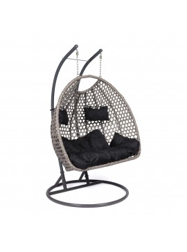 Διπλή κρεμαστή κούνια-φωλιά ''COUPLE'' από μέταλλο/wicker σε γκρι χρώμα 138x120x200 100-03271