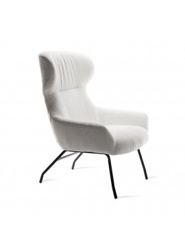 Πολυθρόνα "Fluffy" με υποπόδιο ύφασμα μπουκλέ cream-μαύρο 78x80x104εκ 100-03387