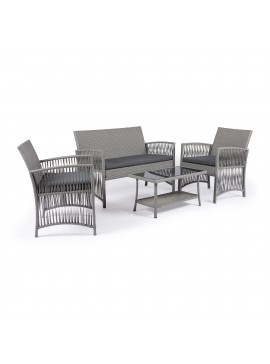 Σαλόνι κήπου "Ifos" σετ 4τμχ rattan γκρι-ύφασμα γκρι 100-03658