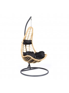 Κρεμαστή κούνια κήπου "Nid" από μέταλλο-pp σε φυσικό χρώμα μαύρο μαξιλάρι 103x80x200 100-03675