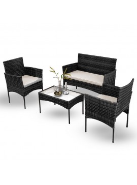 Σαλόνι κήπου Calma σετ 4τμχ rattan μαύρο-ύφασμα γκρι 100-03746