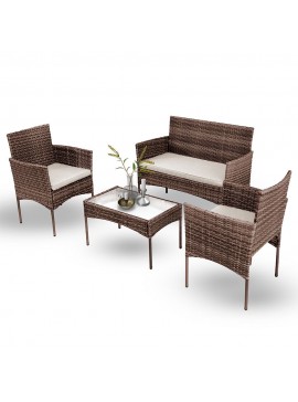 Σαλόνι κήπου Calma σετ 4τμχ rattan cappuccino-ύφασμα μπεζ 100-03747