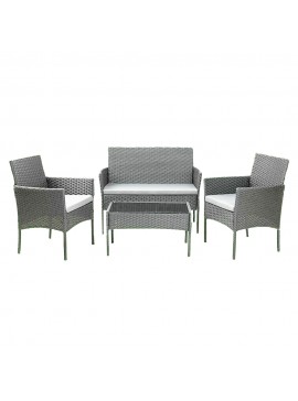 Σαλόνι κήπου Calma σετ 4τμχ rattan γκρι-ύφασμα μπεζ 100-03748
