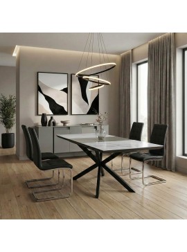 Τραπέζι επεκτεινόμενο Tuve Intrahome sintered stone σε όψη μαρμάρου - μαύρο μέταλλο 160-200x80x77εκ INTRAPA-212111147