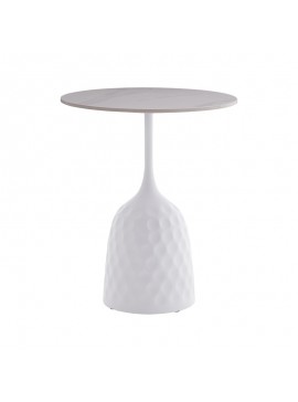 Βοηθητικό τραπέζι Kousien Inart λευκό sintered stone Φ50x60εκ