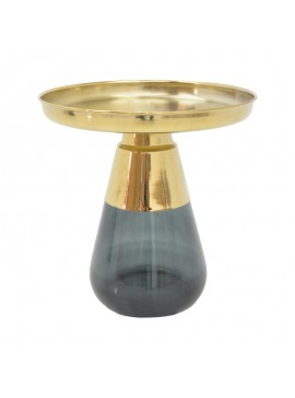 Βοηθητικό τραπέζι Kunlo Inart χρυσό χρώμιο-μαύρο γυαλί Φ50x53.5εκ