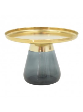 Βοηθητικό τραπέζι Kunlo Inart χρυσό χρώμιο-μαύρο γυαλί Φ60x42εκ