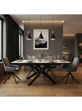 Τραπέζι Nefo Intrahome sintered stone -γκρι mdf-μαύρο μέταλλο 160-200x90x75εκ INTRAPA-212111218