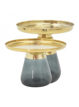 Τραπέζια σαλονιού Kunlo Inart σετ 2τεμ χρυσό χρώμιο-μαύρο γυαλί