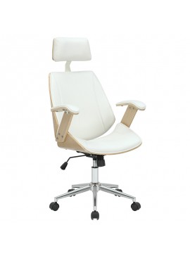 Καρέκλα γραφείου διευθυντή Fern pakoworld PU λευκό-ξύλο φυσικό 106-000026