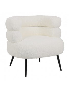 Πολυθρόνα Foleja pakoworld μπουκλέ ύφασμα σε λευκή απόχρωση με μαύρα μεταλλικά πόδια 76x75x72εκ