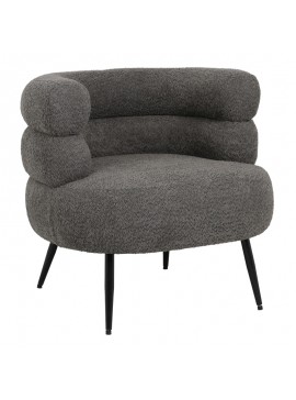 Πολυθρόνα Foleja pakoworld μπουκλέ ύφασμα σε γκρι σκούρο απόχρωση με μαύρα μεταλλικά πόδια 76x75x72εκ