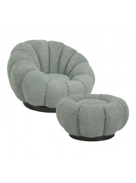 Πολυθρόνα περιστρεφόμενη με σκαμπό Nester pakoworld μπουκλέ ύφασμα σε φυστικί απόχρωση 98x97x69εκ