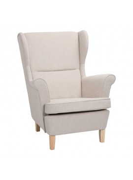 Πολυθρόνα - μπερζέρα Malei pakoworld ύφασμα σε κρεμ απόχρωση-ξύλινα πόδια 85x93x100εκ