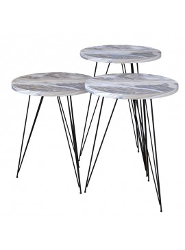 Βοηθητικά τραπέζια σαλονιού Merci pakoworld σετ 3τεμ απομίμηση λευκό γκρι μαρμάρου-μαύρο 120-000246
