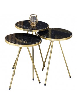 Βοηθητικά τραπέζια Weber pakoworld σετ 3τεμ μαύρο μαρμάρου-χρυσό 120-000342