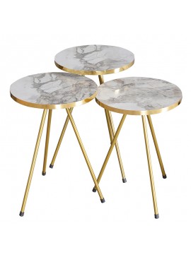 Βοηθητικά τραπέζια Weber pakoworld σετ 3τεμ λευκό γκρι μαρμάρου-χρυσό 120-000343