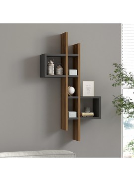 Ραφιέρα τοίχου Garel pakoworld σε καρυδί-ανθρακί απόχρωση 53,8x19,6x108εκ