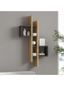 Ραφιέρα τοίχου Garel pakoworld σε oak-ανθρακί απόχρωση 53,8x19,6x108εκ
