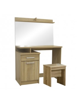 Τουαλέτα κρεβατοκάμαρας Olympus pakoworld με καθρέπτη και σκαμπό σε sonoma απόχρωση 90.5x39.5x75εκ