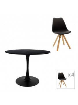 Τραπεζαρία Balou-Caron σετ 5τεμ pakoworld MDF και pp σε μαύρη-φυσική απόχρωση Φ120x73εκ