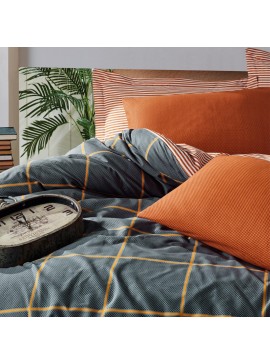 Σετ παπλωματοθήκη Stark Cotton Box 3 τμχ Μονή (160x220) χρώμα cinnamon - μπλε