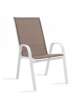 Πολυθρόνα κήπου Calan pakoworld μέταλλο λευκό-textilene καφέ 130-000010