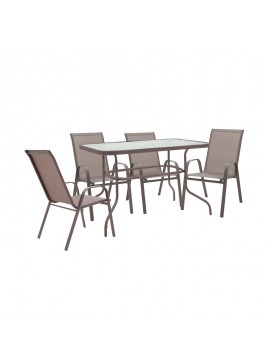 Τραπεζαρία Valor-Calan σετ 5τεμ pakoworld μέταλλο-textilene καφέ 110x60x70εκ