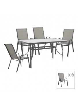 Tραπεζαρία Calan-Ensure pakoworld σετ 7τεμ σκούρο ανθρακί μέταλλο και textilene ανθρακί 140x80x70εκ