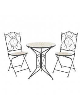 Τραπεζαρία Sellis pakoworld σετ 3τεμ μωσαικό-μέταλλο μαύρο