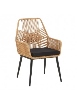 Πολυθρόνα Tanish pakoworld rattan φυσικό-πόδι μαύρο μέταλλο 58x58.5x87εκ 140-000055