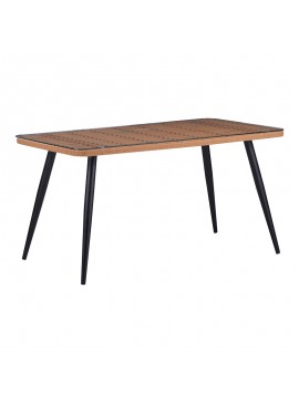 Τραπέζι Naoki pakoworld γυάλινο- pe rattan σε φυσική απόχρωση με μαυρα πόδια 140x80x78εκ