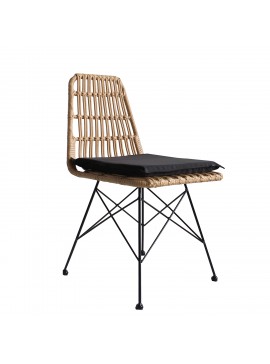 ArteLibre Καρέκλα Κήπου ALFONSE Φυσικό/Μαύρο Μέταλλο/Rattan 47x62x81cm Arte-14510010