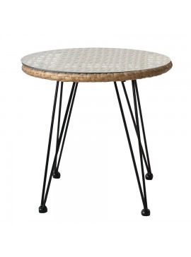Τραπέζι Κήπου ArteLibre EUSEBIO Φυσικό/Μαύρο Μέταλλο/Rattan Φ45x40cm Arte-14510012