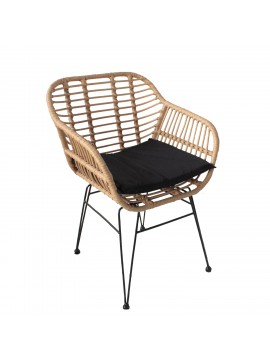 Καρέκλα Κήπου ArteLibre ACTORIUS Φυσικό/Μαύρο Μέταλλο/Rattan 57x53x81cm Arte-14510019