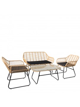 Σετ Σαλόνι Κήπου ArteLibre ACILIUS Φυσικό/Μαύρο Μέταλλο/Rattan 2θ. Καναπές+2 Πολυθρόνες+Τραπεζάκι Arte-14510023