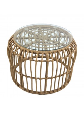 Τραπεζάκι Κήπου ArteLibre ALBIUS Φυσικό Rattan/Μέταλλο/Γυαλί Φ50x35cm Arte-14510025